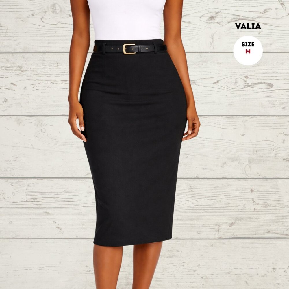 Valia Black Pencil Skirt – Size Medium | Stretch | Classic Fit